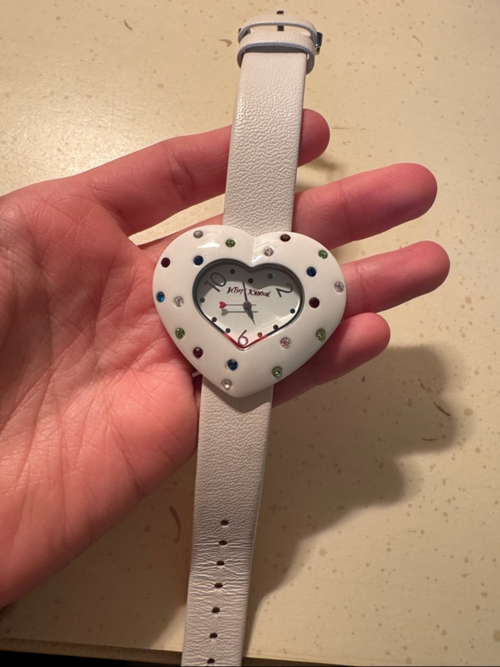 Betsey Johnson White Heart Watch with Multicolor Crystal Accents - Picture 2 of 3